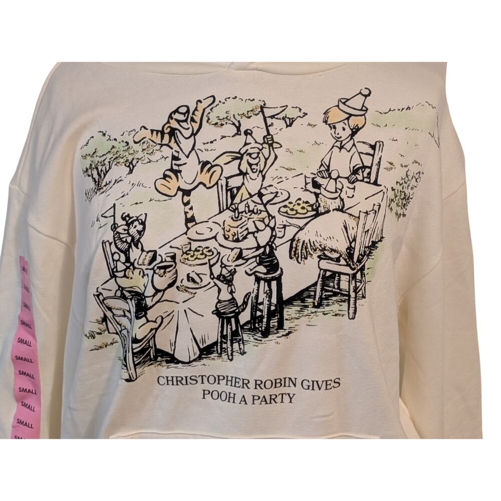Disney‎ Winnie the Pooh Christopher Robin Hooded Kidcore Sweatshirt  Cream Sz S - Picture 3 of 10